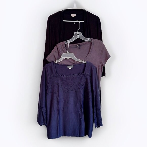 J. Jill Talbots Women’s  Bundle Of 3 Tops & Cardigan Size Medium Gray Black Blue - Picture 1 of 6